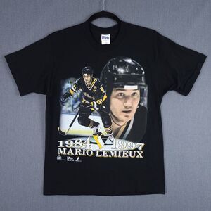 Vintage Pro Player Mario Lemieux Shirt Pittsburgh‎ Penguins Black Single Stitch